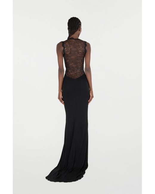 Roberto Cavalli Black Extra-Long Dress With Lace