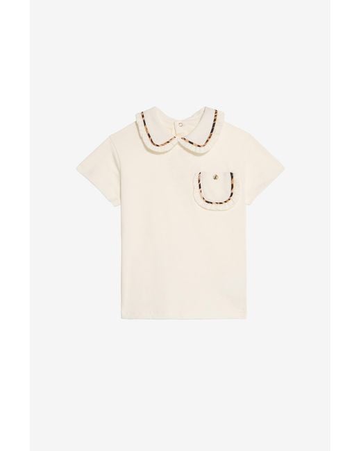 Roberto Cavalli White Ivory T-Shirt With Leopard-Trim Collar