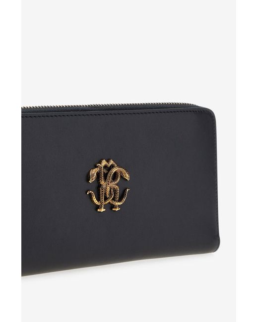 Roberto Cavalli Black Wallet With Monogram Rc And Zip