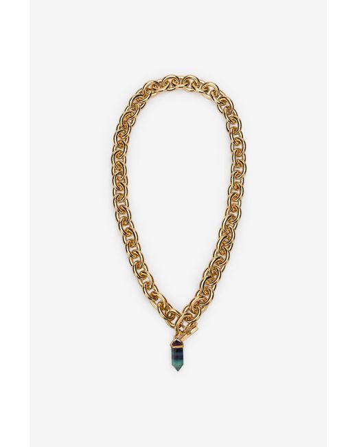 Roberto Cavalli White Chain Necklace With Stone Pendant