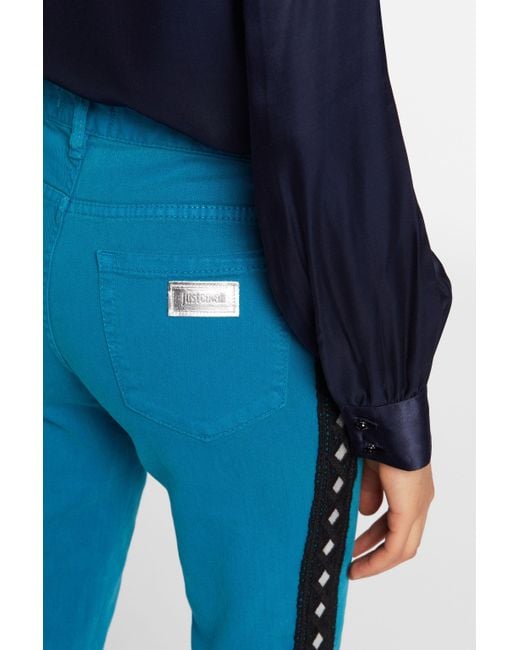 Roberto Cavalli Blue Just Cavalli Crochet-Stripe Jeans