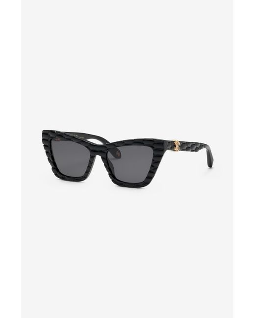 Roberto Cavalli Black Sunglasses With Smooth Front And Matelassè Effect On Temples