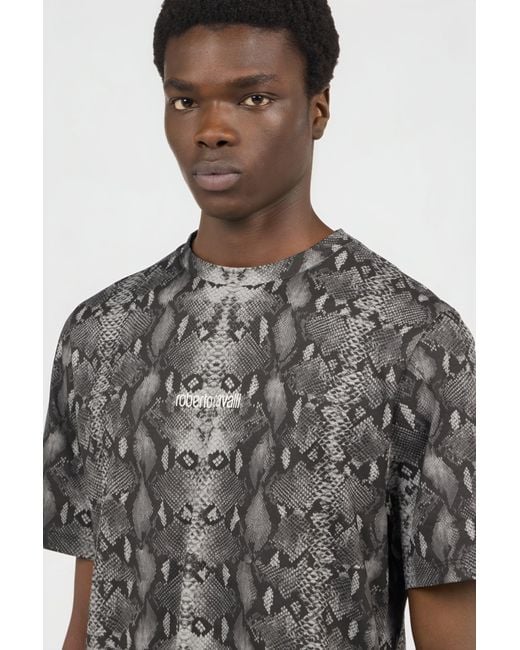 Camiseta Estampado Python Roberto Cavalli de hombre de color Black