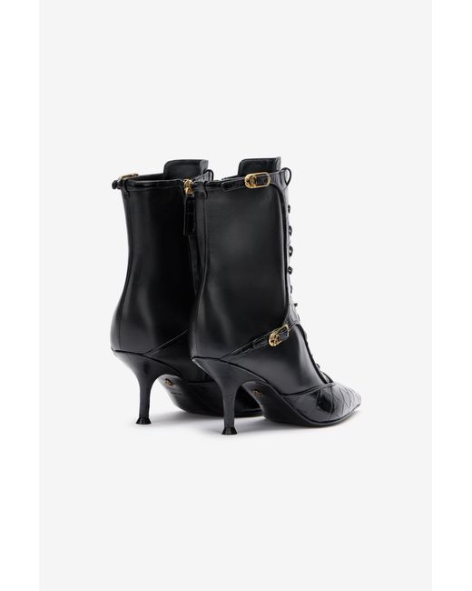 Roberto Cavalli Black Crocodile-Effect Lace-Up Ankle Boots