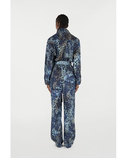Roberto Cavalli Blue Jumpsuit With Leopard Print