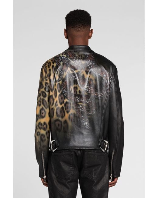 Roberto Cavalli Leopard Print Leather Bomber Jacket in Black