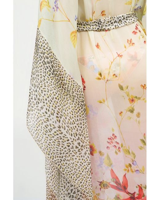 Roberto Cavalli White Miami Flowers Silk Kaftan