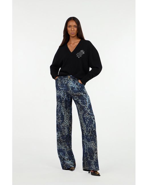 Suéter Negro Con Monogram Mirror Snake Roberto Cavalli de color Black
