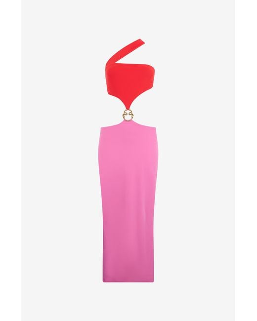 Roberto Cavalli Pink Long Asymmetric Dress With Jewel Detail