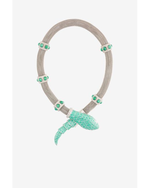 Roberto Cavalli Blue Gemstone-embellished Snake Necklace