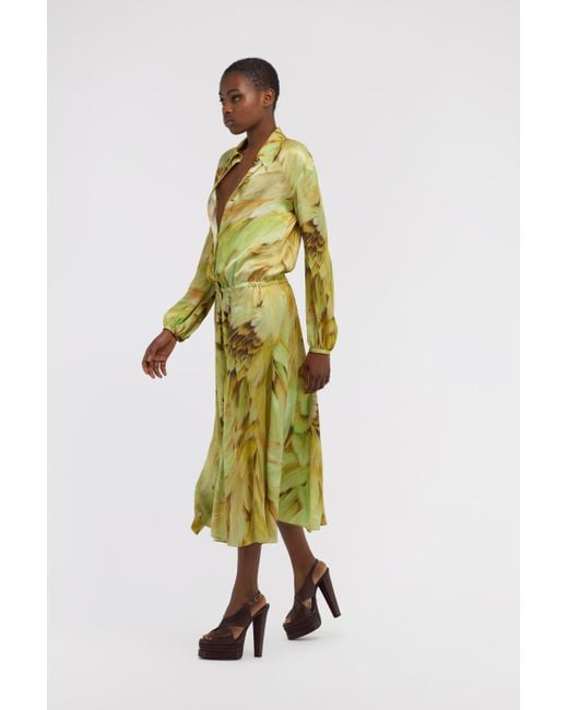 Roberto Cavalli Metallic Long Dress Plumage Print