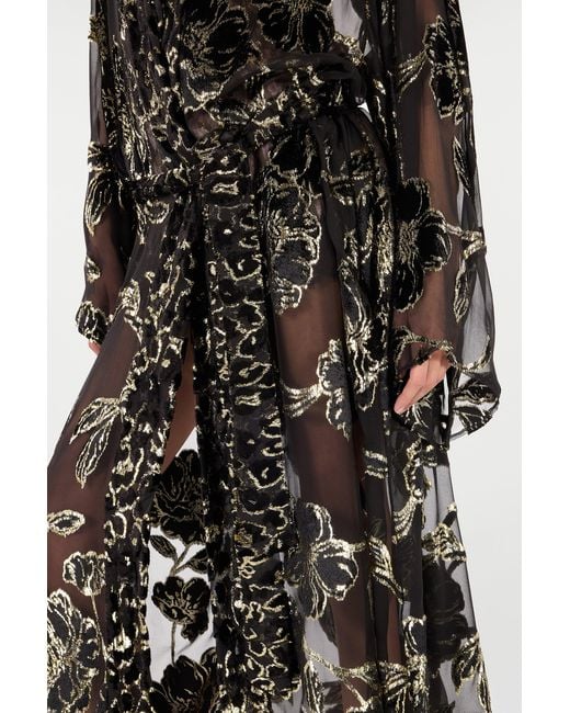 Roberto Cavalli Black See-Through Robe With Floral Pattern