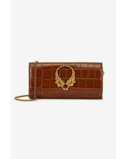 Roberto Cavalli Brown Roar Leather Wallet With Chain