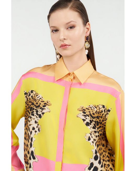 Roberto Cavalli Pink Silk Shirt With Cavalli Pop Print