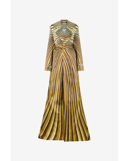 Roberto Cavalli Metallic Silk Trench Coat With Iside Print