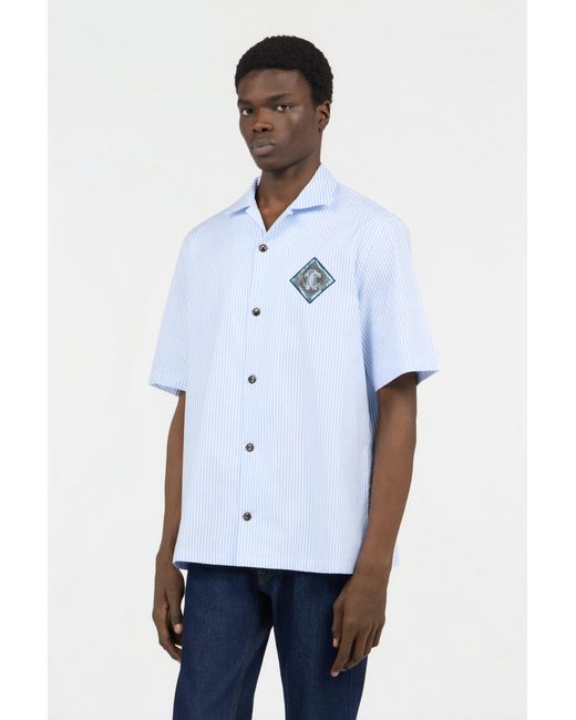Roberto Cavalli Blue Striped Cotton Shirt With Monogram Rc Patch for men