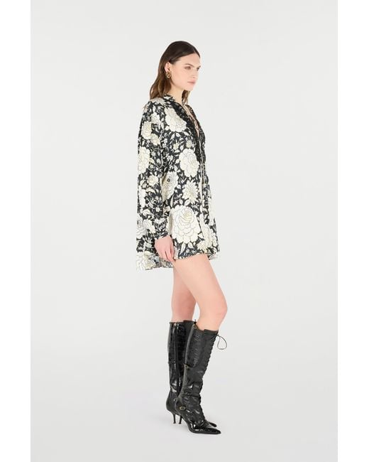 Roberto Cavalli Multicolor Mini Dress With Floral Print And Lace