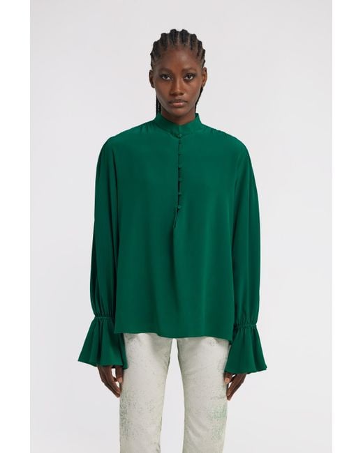 Roberto Cavalli Green Mandarin Collar Blouse