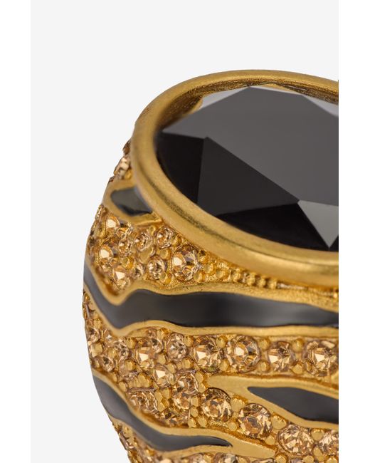 Anello Da Cocktail Con Cristalli E Motivo Tiger Skin di Roberto Cavalli in Metallic