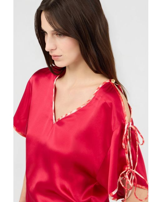 Roberto Cavalli Red Silk Tie-Shoulder Top