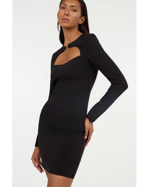 Roberto Cavalli Black Short Dress With Long Sleeves And Cut-Out