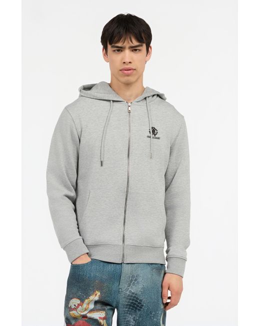 Felpa Grigia Con Cappuccio E Zip di Roberto Cavalli in Gray da Uomo