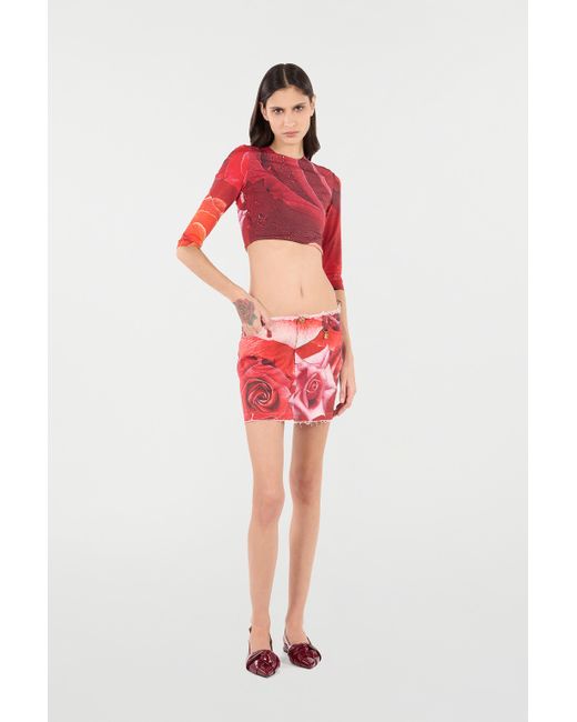 Roberto Cavalli Red Rose-Print Crop Top