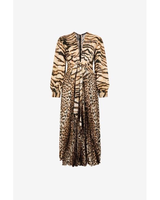 Roberto Cavalli White Maxi-Kleid Mit Tiger- Und Jaguar-Print
