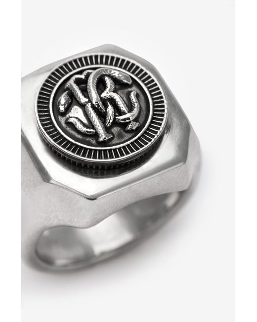 Roberto Cavalli White Tone Rc Monogram Signet Ring for men