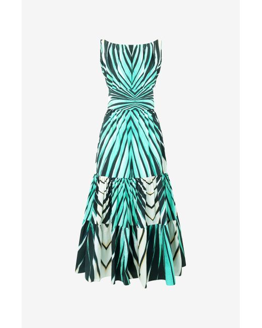 Roberto Cavalli Green Ray Of Sea Print Midi Dress