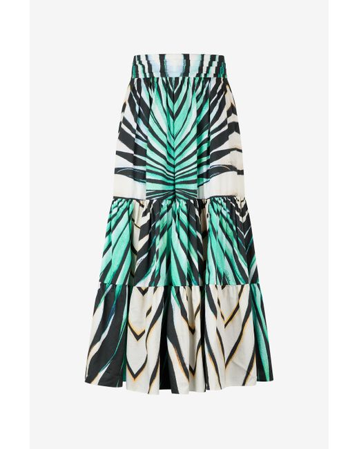 Roberto Cavalli Green Ray Of Sea Print Cotton Midi Skirt