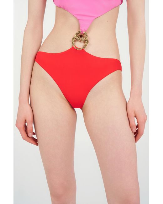 Roberto Cavalli Pink Asymmetrical One-Piece Swimsuit With Jewel Detail