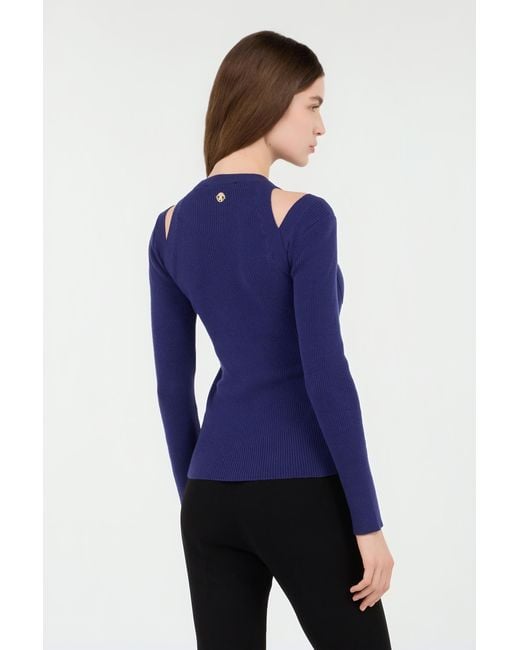 Roberto Cavalli Blue Shoulder Cut-Out Sweater