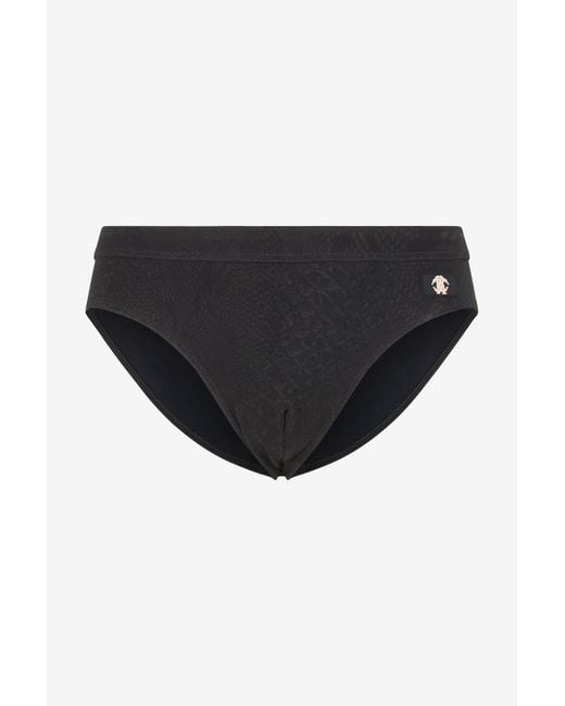 Roberto Cavalli Black Printed Swim Briefs for men