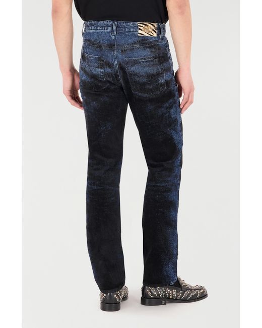 Roberto Cavalli Blue Jeans With Contrasting Discoloration Detailing for men