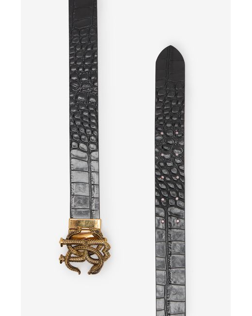 Roberto Cavalli Red Reversible Belt With Mirror Snake Monogram