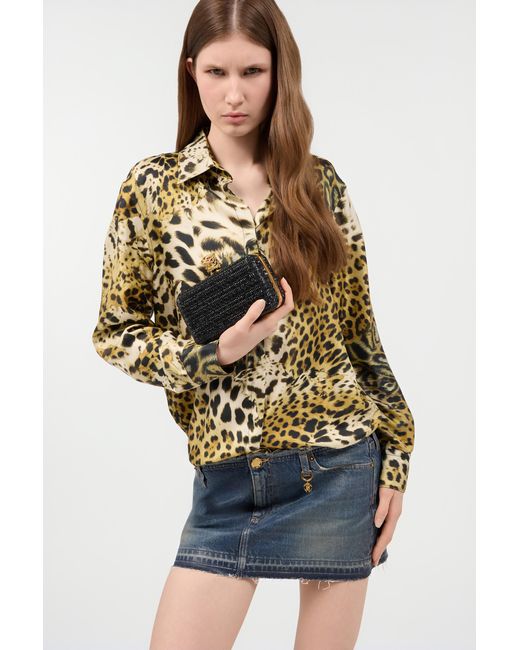 Roberto Cavalli Black Clutch With Rhinestones And Tigers