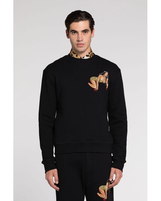 Roberto Cavalli Black Embroidered Cotton Sweatshirt for men