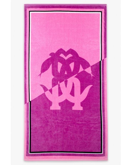 Roberto Cavalli Pink Mirror Snake Print Beach Towel