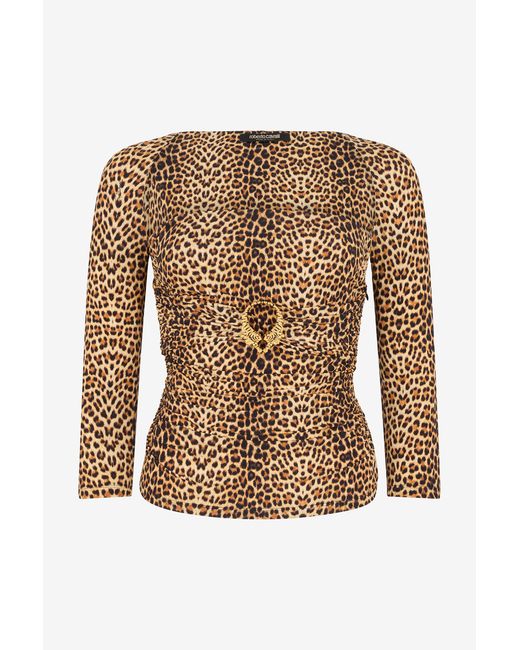 Roberto Cavalli Brown Long-Sleeve Top With Baby Jaguar Print