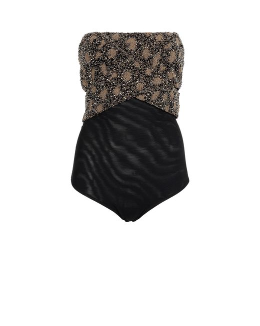 Roberto Cavalli Black Bead-Embellished Wrap-Effect Bodysuit
