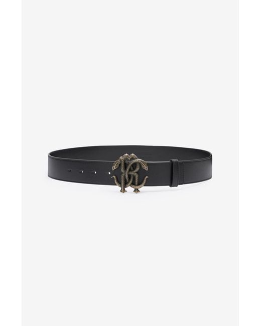 Roberto Cavalli Black Logo Leather Belt for men
