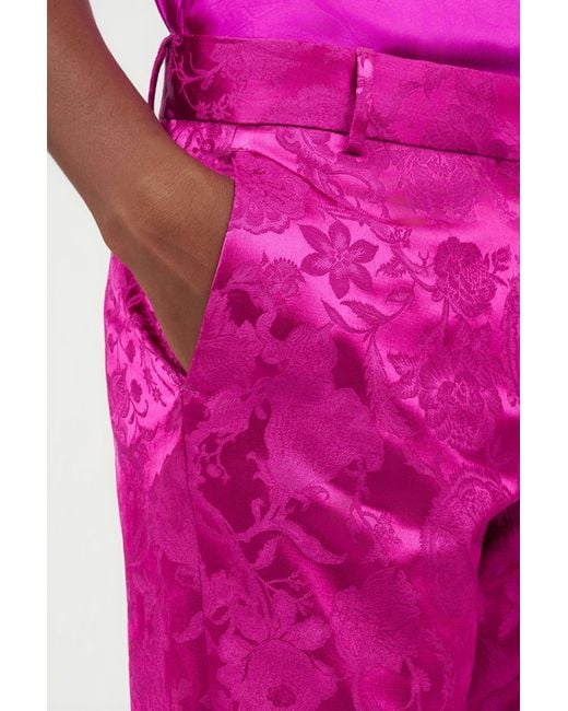 Roberto Cavalli Pink Brocade Flared Trousers With Jacquard Florentine Flowers Motif