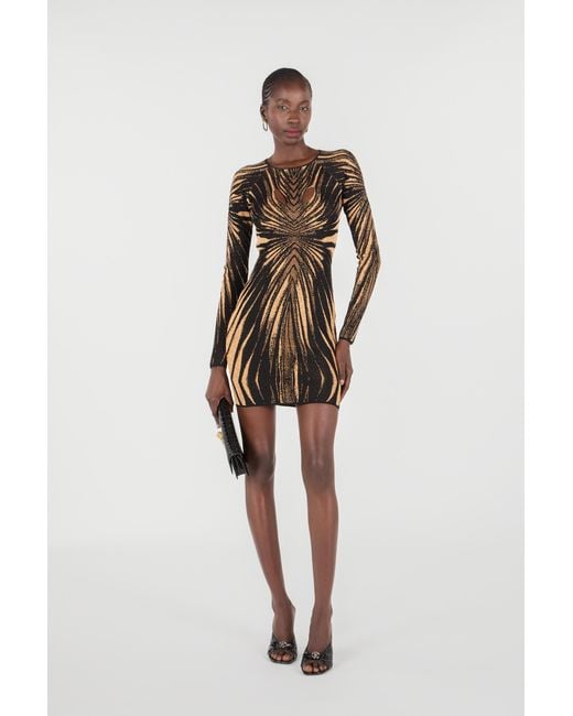 Roberto Cavalli Black Short Knit Dress With Ray Of Print