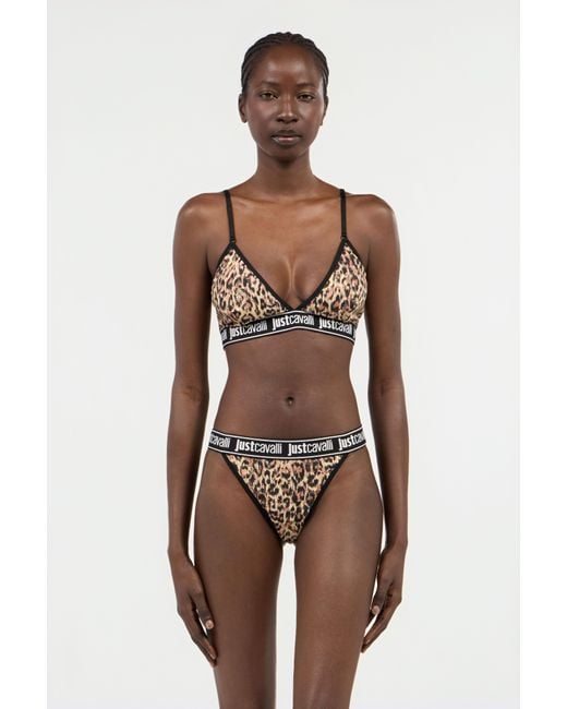 Roberto Cavalli Black Jaguar Skin Print Triangle Bra