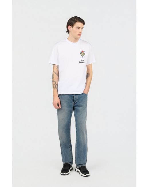 Roberto Cavalli White T-Shirt With Embroidered Logo for men