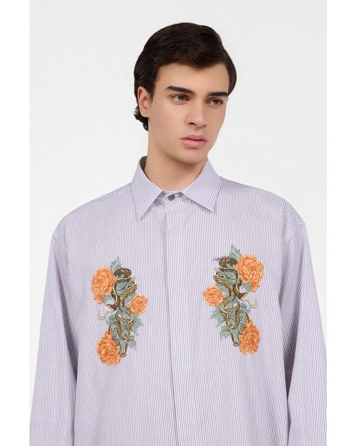Roberto Cavalli White Shirt With Embroidered Snakes And Flowers for men