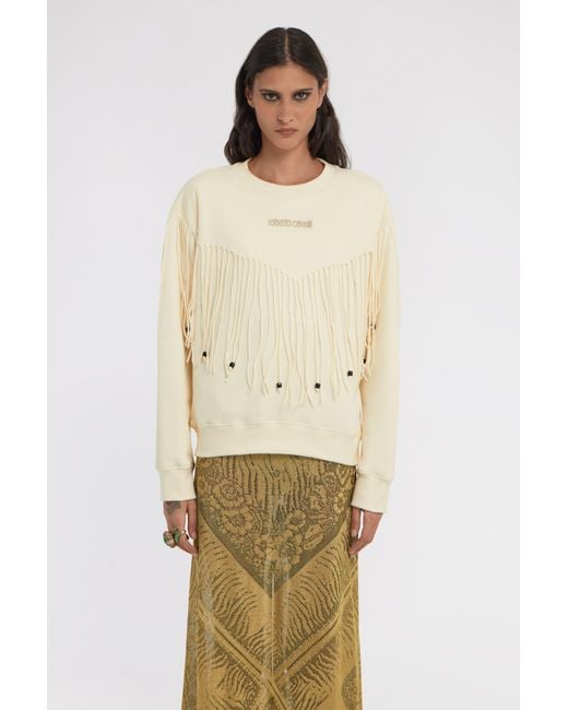 Roberto Cavalli Natural Fringed Sweatshirt