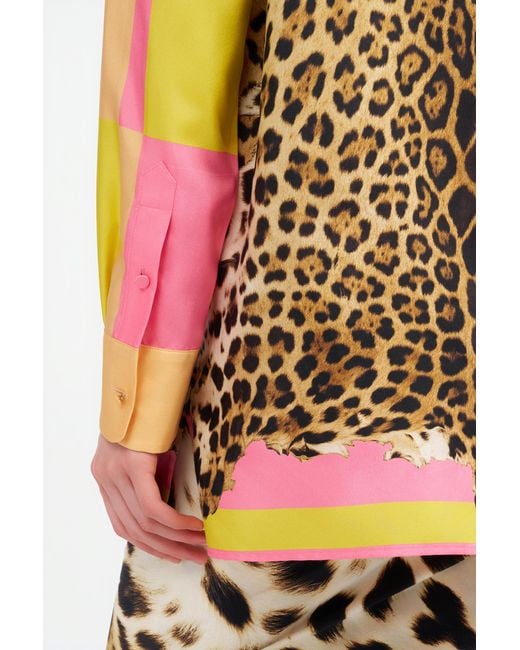 Roberto Cavalli Pink Silk Shirt With Cavalli Pop Print