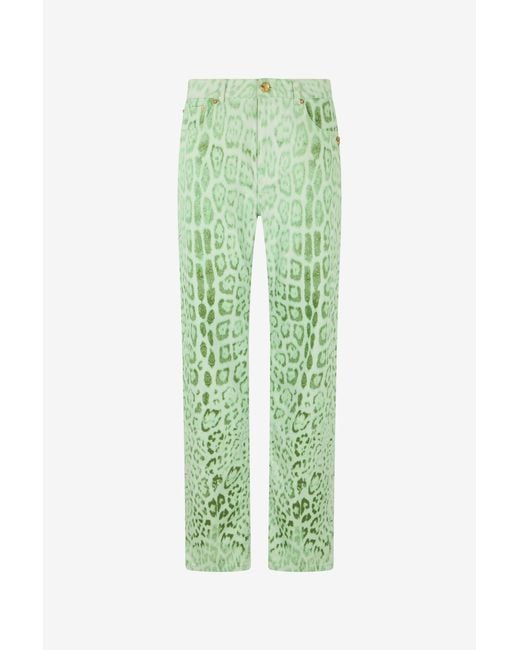 Roberto Cavalli Green Cotton Denim With Jaguar Mint Print